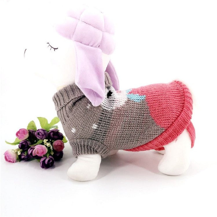 HKM-5519549 Cozy Knitted Wool Turtleneck Sweater for Pets - Christmas Maple Snowflake Design