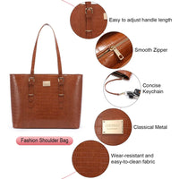 HKM-551955 Classic Crocodile Pattern Large Business Handbag and Purse Set for Ladies Laptop & Computer Use