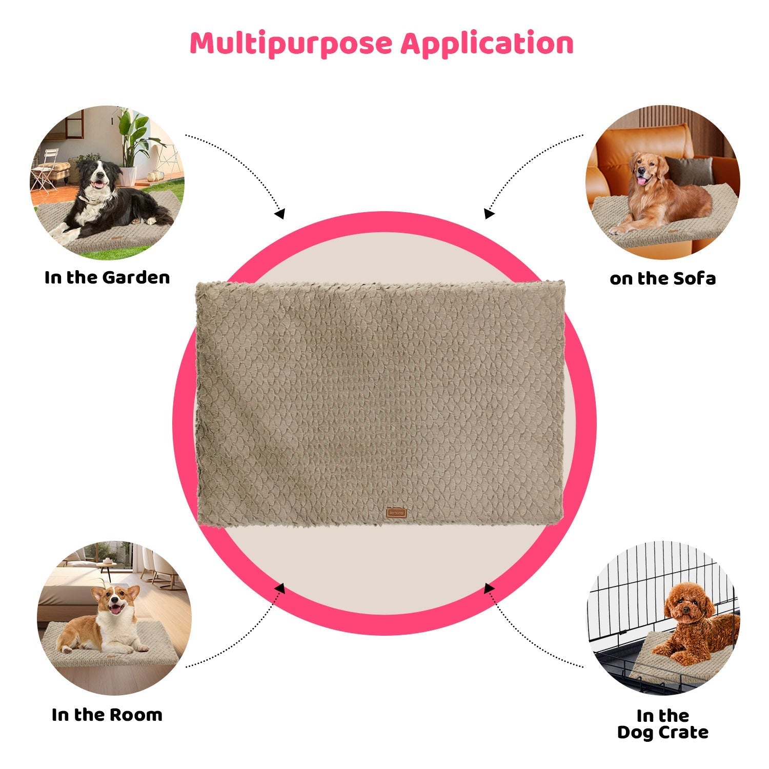 HKM-5520189 Ultra Soft Plush Dog Bed with Removable Washable Cover - Anti-Slip Mat for Medium to Large Pets, All-Season Comfort