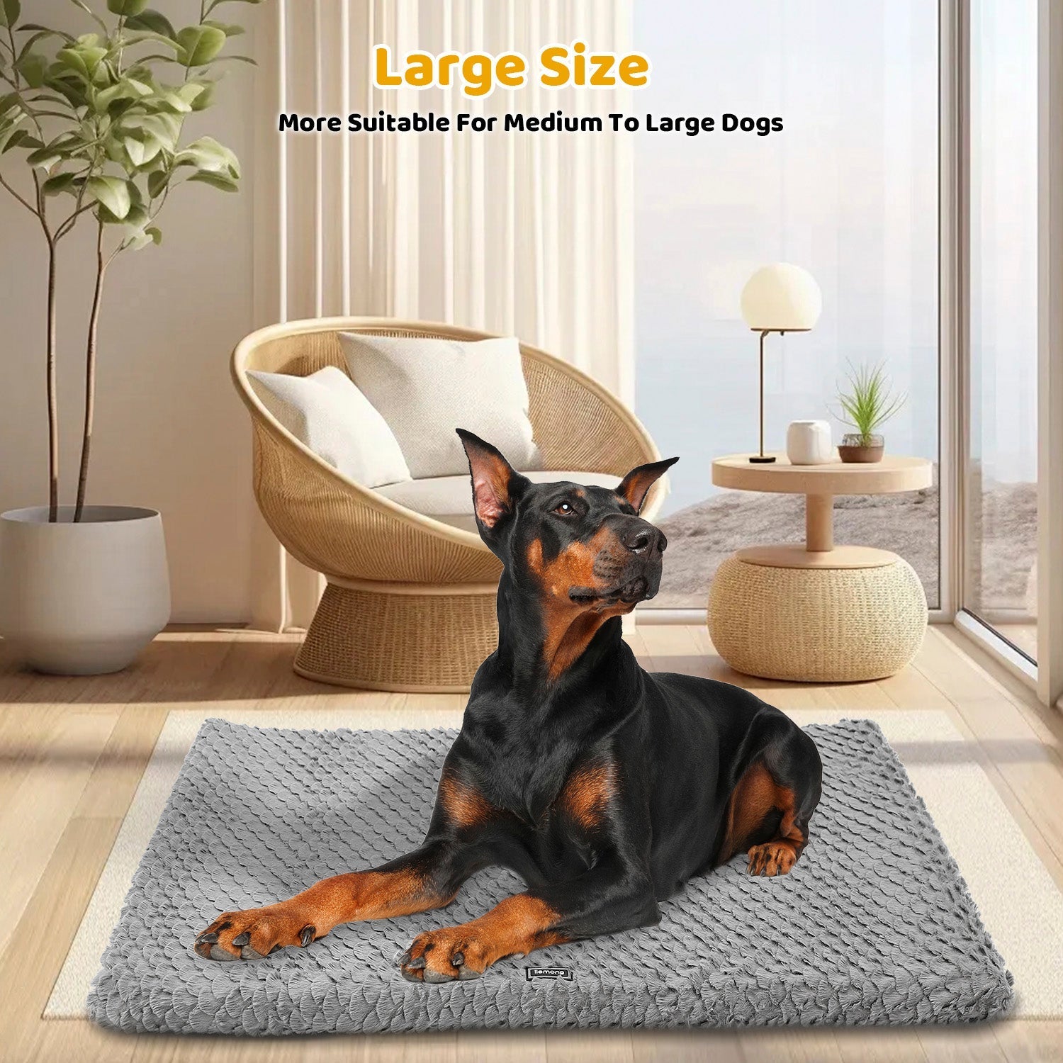 HKM-5520189 Ultra Soft Plush Dog Bed with Removable Washable Cover - Anti-Slip Mat for Medium to Large Pets, All-Season Comfort