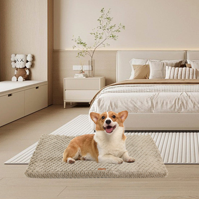 HKM-5520189 Ultra Soft Plush Dog Bed with Removable Washable Cover - Anti-Slip Mat for Medium to Large Pets, All-Season Comfort