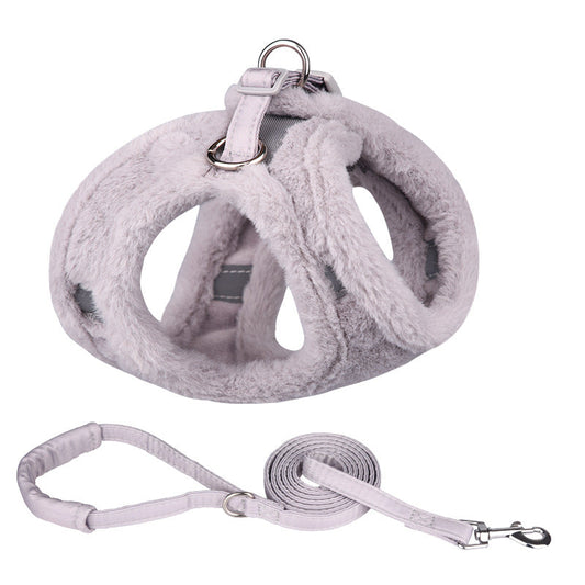HKM-5520829 Plush Warm Vest with Leash for Dogs - Adjustable Sizes in Blue, Pink, White, Gray