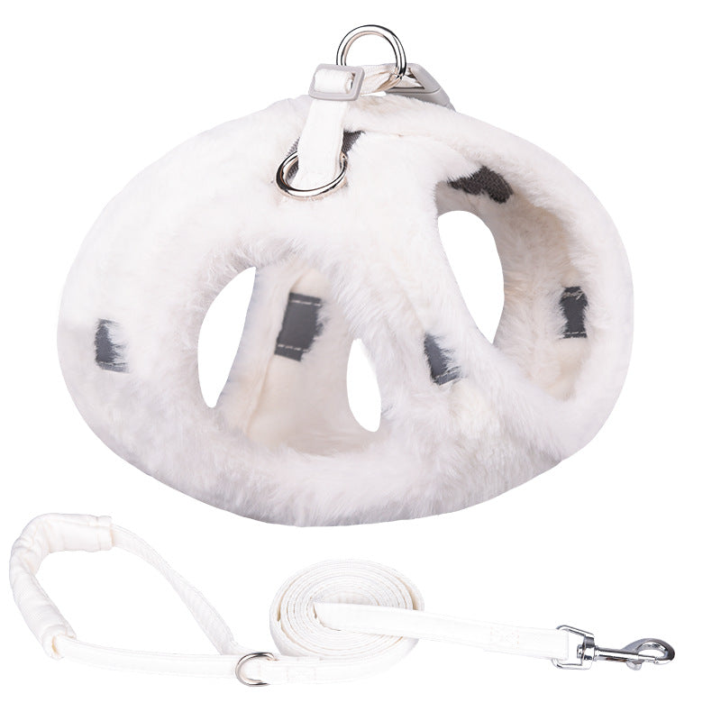 HKM-5520829 Plush Warm Vest with Leash for Dogs - Adjustable Sizes in Blue, Pink, White, Gray