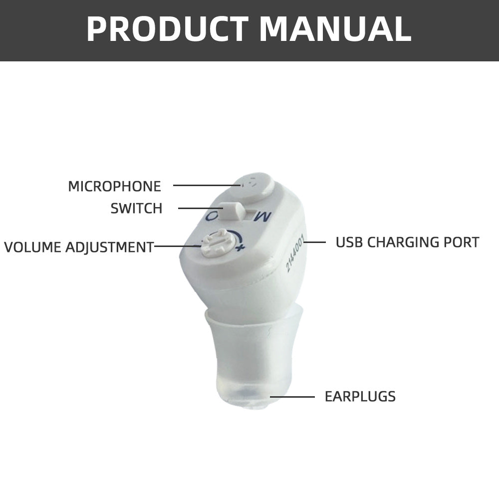 HKM-552083 Mini Rechargeable Invisible Digital Hearing Aid with Adjustable Sound Amplifier for Enhanced Hearing for Seniors
