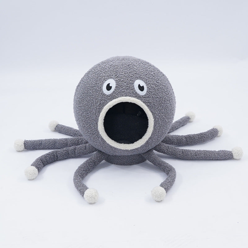HKM-5521597 Plush Octopus Shaped Pet Nest for Cats, Cozy and Spacious Design, 40x40x42cm