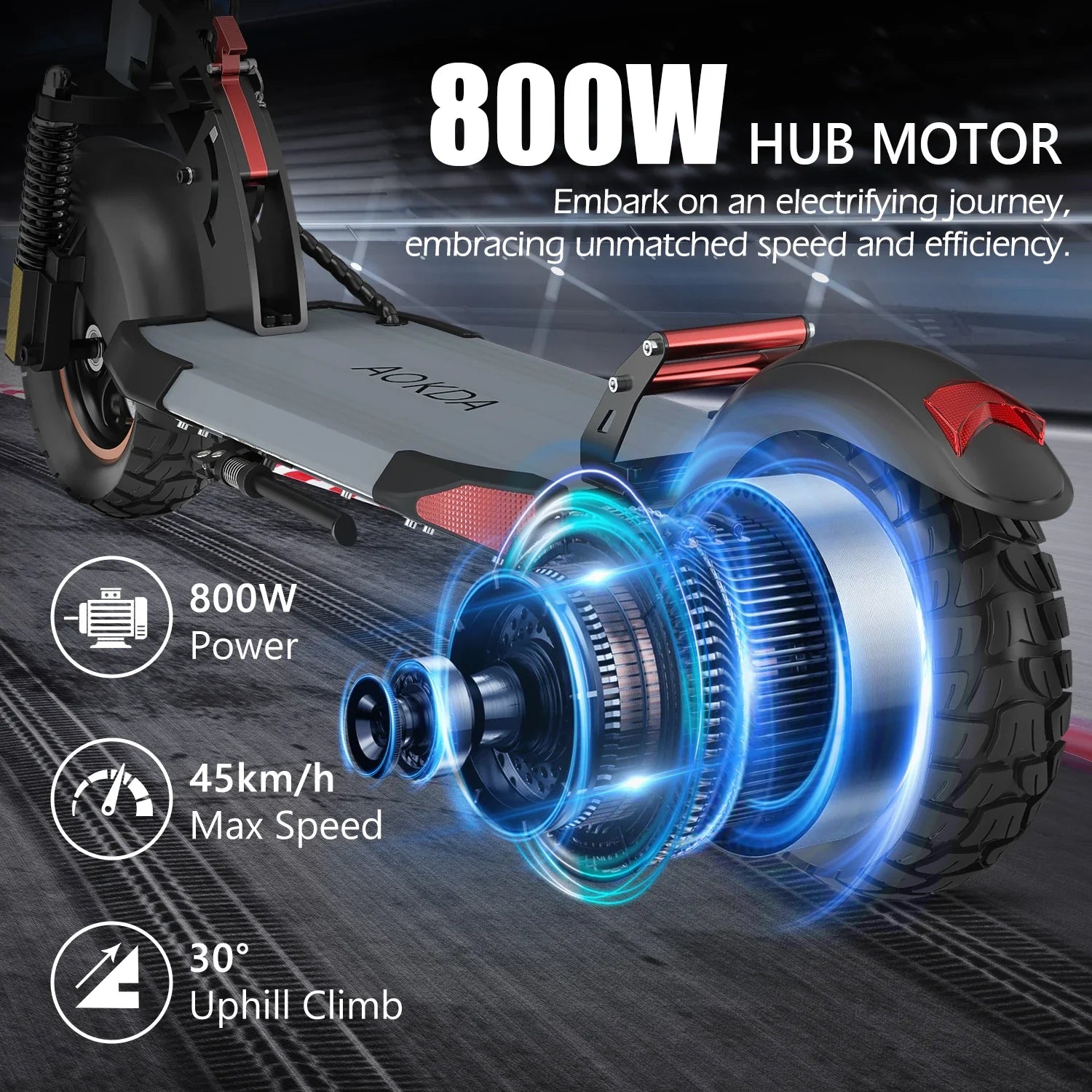 HKM-552275 Foldable 10-Inch Electric Scooter with 800W Motor, Max Speed 45 km/h, Dual Suspension, Lightweight & Waterproof for Youth and Adults
