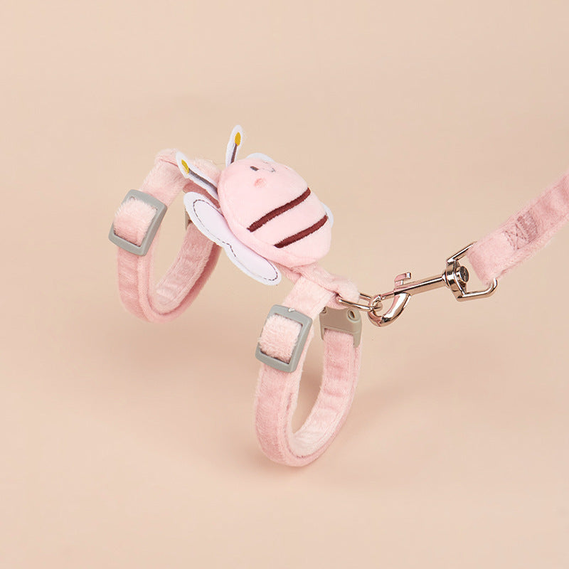 HKM-5523005 Adjustable Bee Shape Cat Harness with Rope - Pink, Yellow, Blue in Sizes S and M