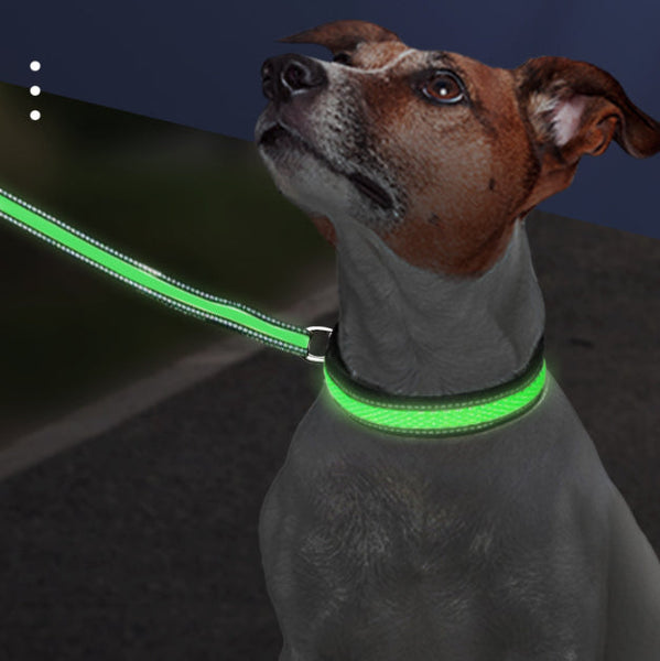 HKM-5523517 LED Waterproof Dog Collar with Type-C Charging - Luminous Nylon Mesh in Various Colors