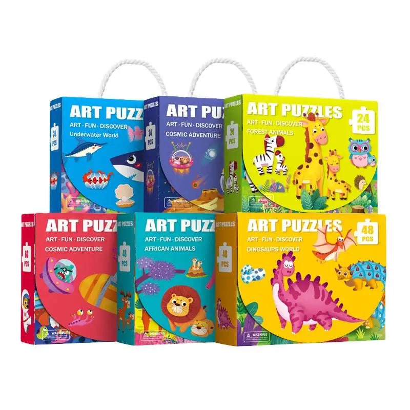 HKM-552403 Custom Cartoon Educational Jigsaw Puzzles for Kids - 24/48/60 Pieces, Portable Gift Box