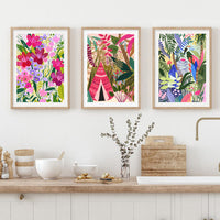 HKM-552403 Tropical Jungle Koala and Tiger Leopard Flower Canvas Wall Art