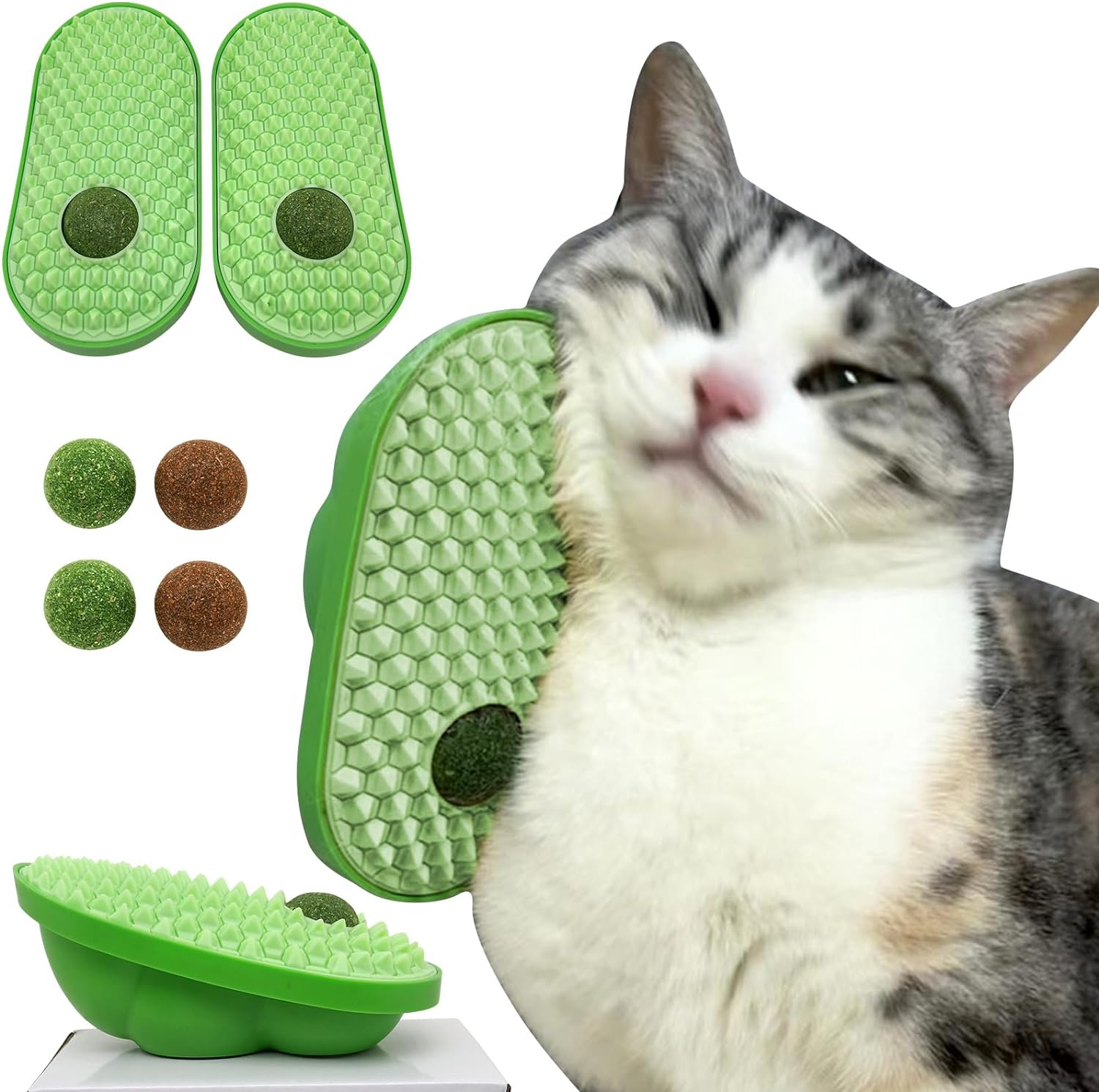 HKM-5524797 Wall-Mounted Catnip Toy Balls with Massage Brush and Self-Grooming Features for Indoor Cats