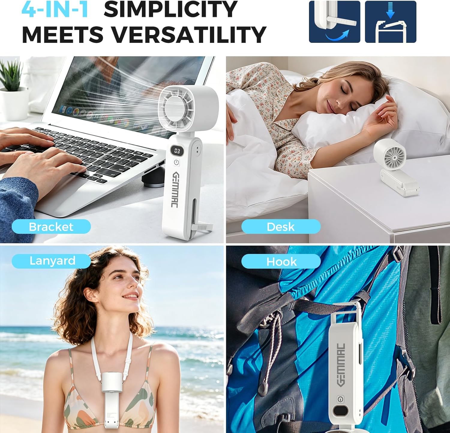 HKM-5524819 Portable Handheld Turbo Fan with Ice Cooling, 5-in-1 Design, 5 Speeds, 13000RPM, 5000mAh Rechargeable Battery, Foldable Personal Fan with LED Display