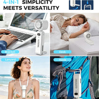 HKM-5524819 Portable Handheld Turbo Fan with Ice Cooling, 5-in-1 Design, 5 Speeds, 13000RPM, 5000mAh Rechargeable Battery, Foldable Personal Fan with LED Display