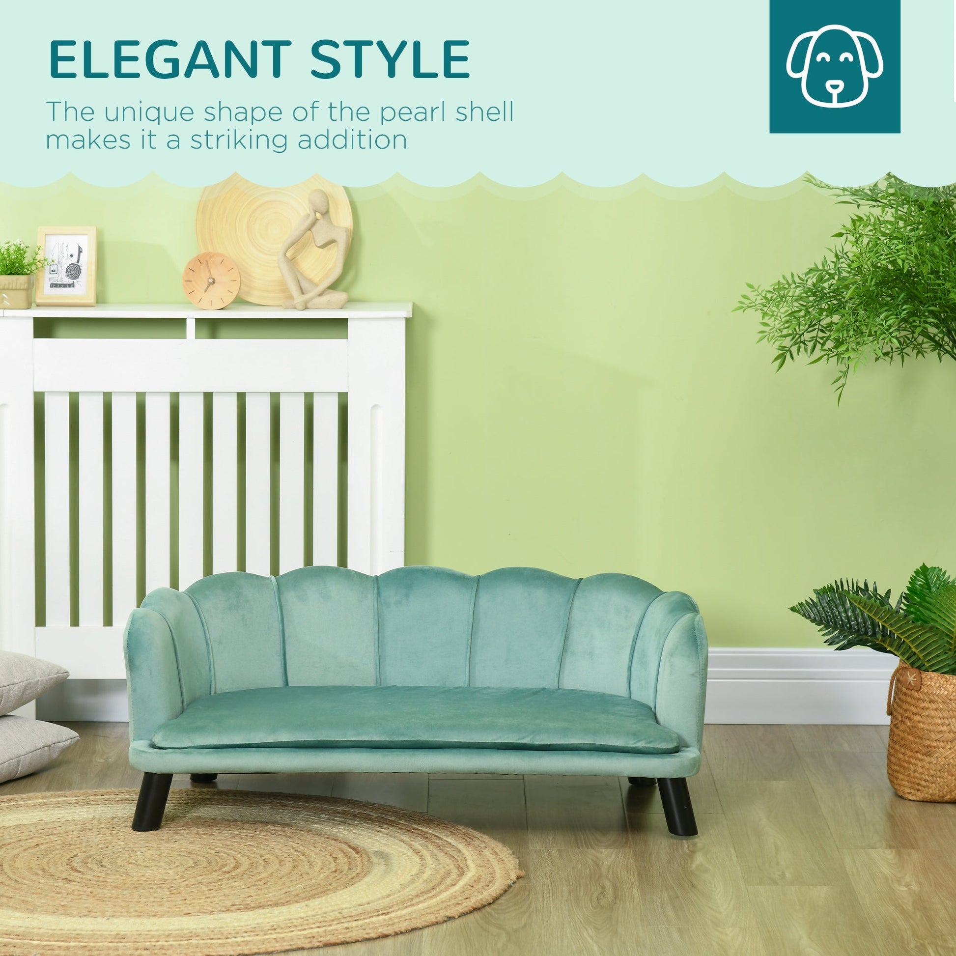 HKM-5525949 Elegant Velvet Pet Sofa for Medium to Large Dogs with Solid Wood Legs, Removable Cushion, Green