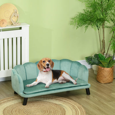 HKM-5525949 Elegant Velvet Pet Sofa for Medium to Large Dogs with Solid Wood Legs, Removable Cushion, Green