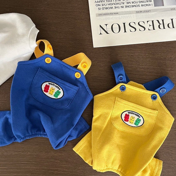 HKM-5526077 Casual Blue and Yellow Overalls for Dogs and Cats in XS to XL