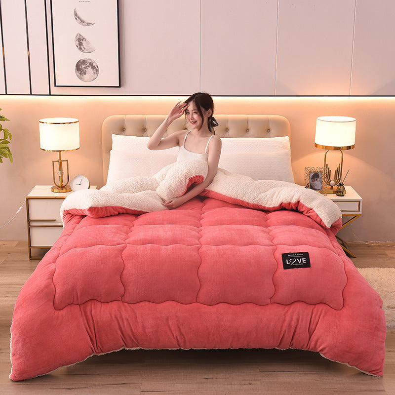 HKM-552723 Thick Lambskin Winter Duvet Insert with Double-Sided Velvet Lambswool Quilt