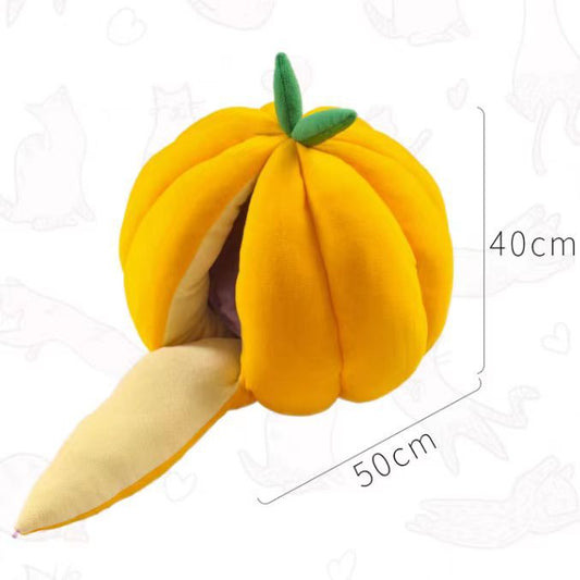 HKM-5527357 Cozy Pumpkin Nest Cat Bed for Deep Winter Sleep - Semi-Enclosed Pet Sleeping Bag for Cats and Small Animals