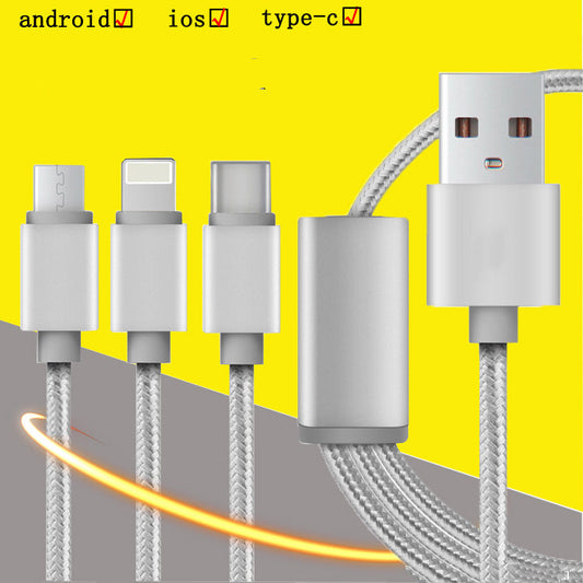 HKM-552787 3-in-1 USB Charging Data Cable - 1.2m, Black, Universal Compatibility