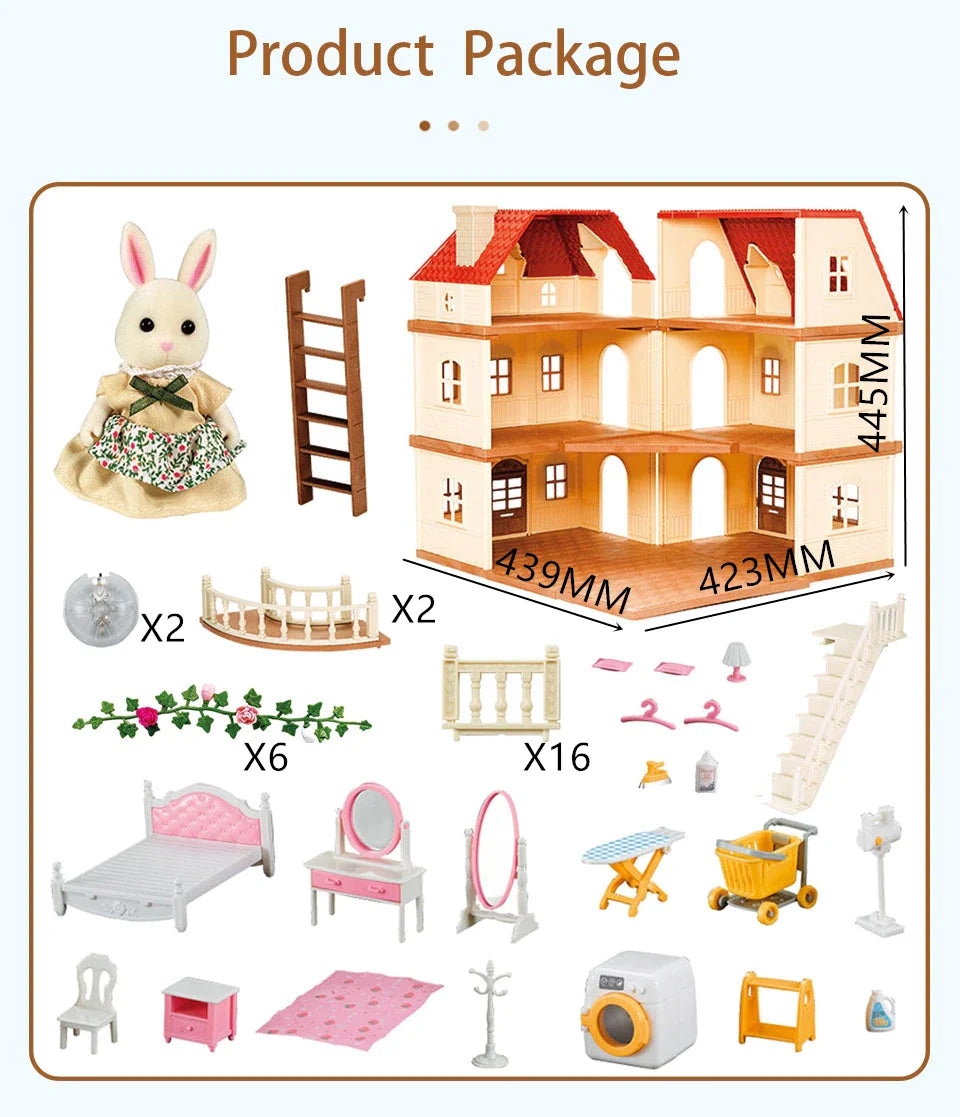 HKM-552851 Forest Family Big Villa Set - Mini Doll House Playset for Role Play and Educational Fun