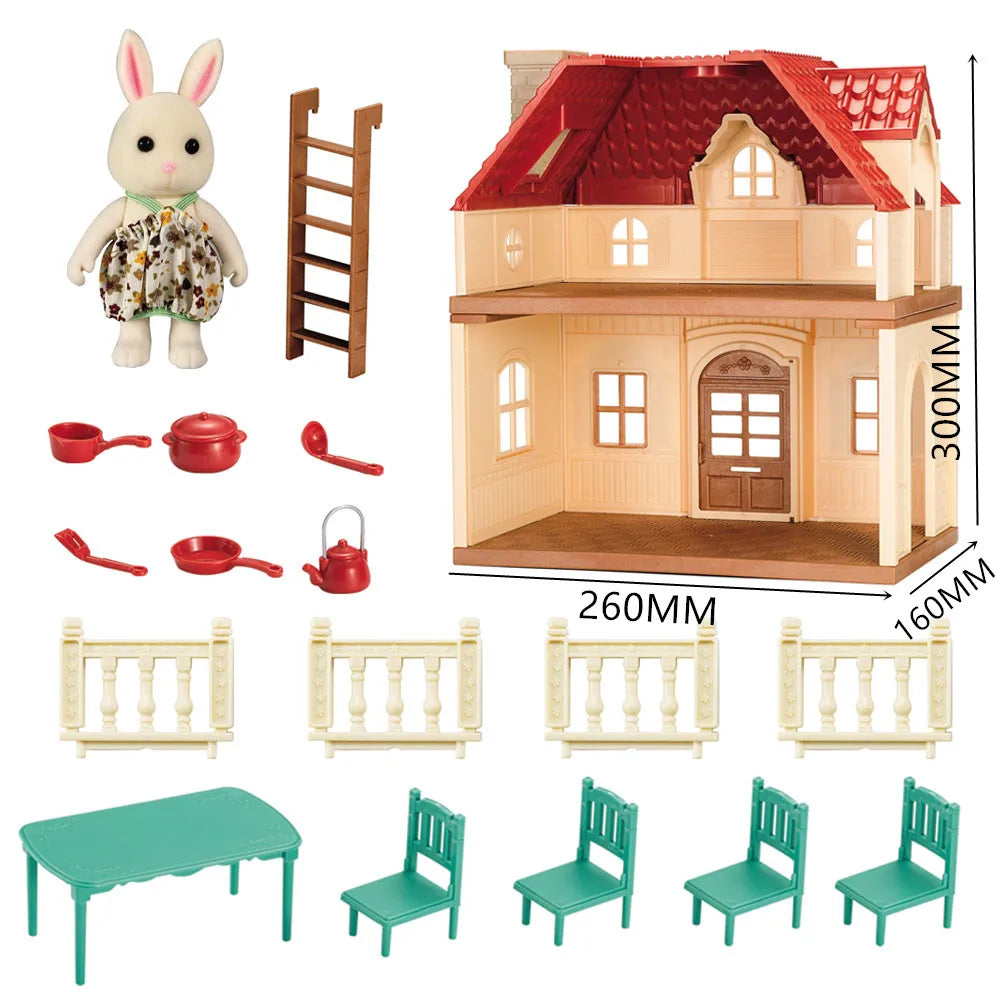 HKM-552851 Forest Family Big Villa Set - Mini Doll House Playset for Role Play and Educational Fun