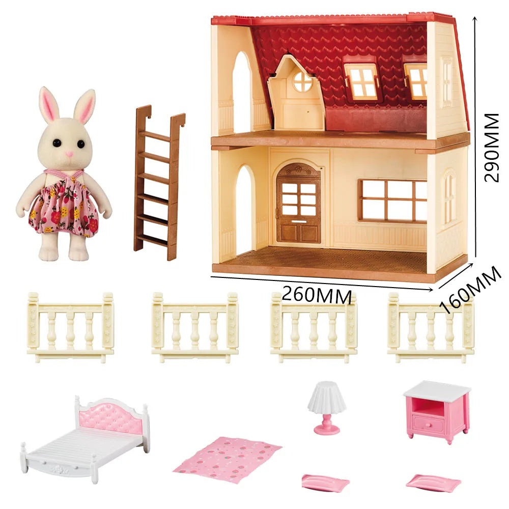 HKM-552851 Forest Family Big Villa Set - Mini Doll House Playset for Role Play and Educational Fun