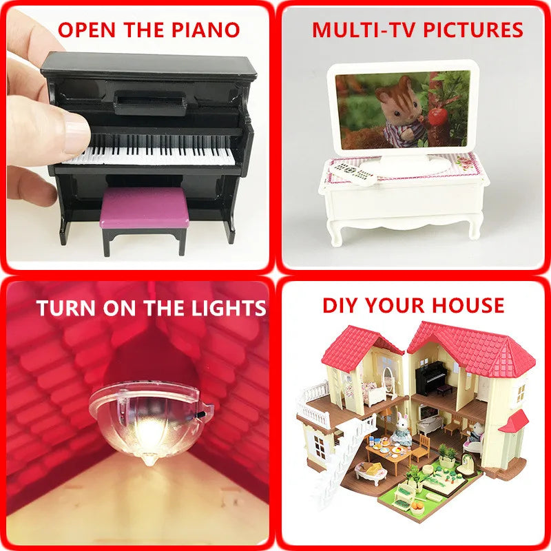 HKM-552851 Forest Family Big Villa Set - Mini Doll House Playset for Role Play and Educational Fun