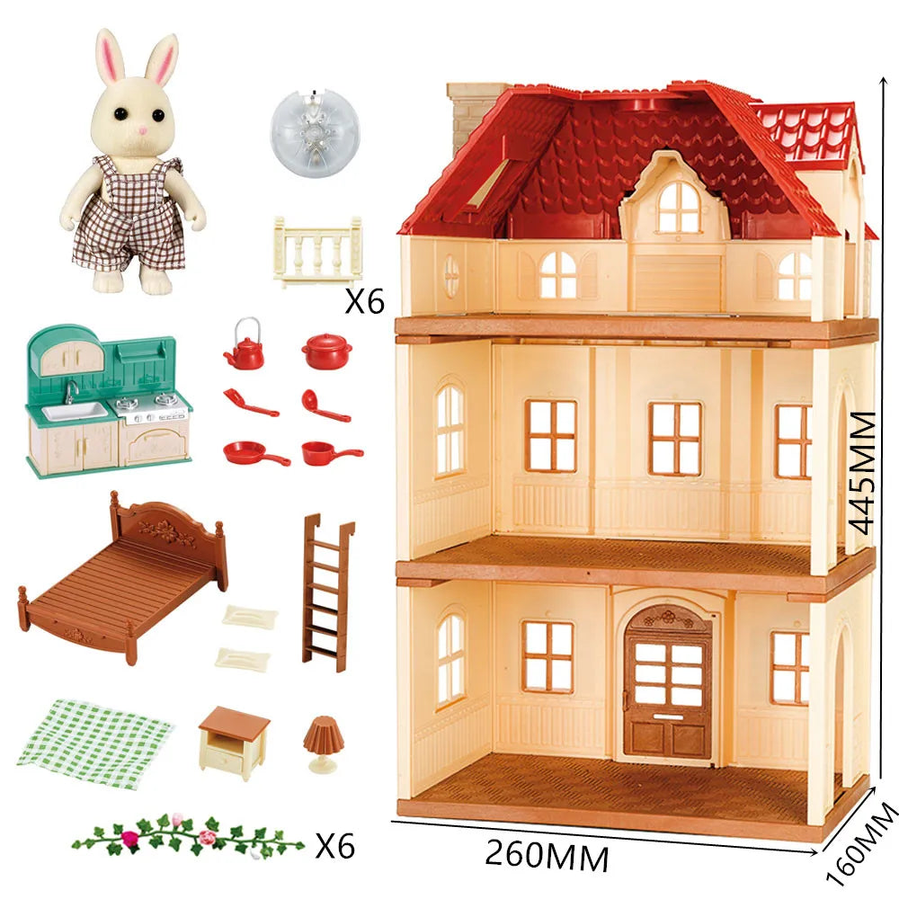 HKM-552851 Forest Family Big Villa Set - Mini Doll House Playset for Role Play and Educational Fun