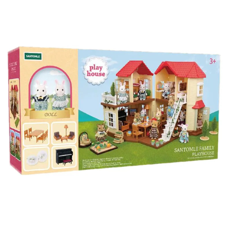 HKM-552851 Forest Family Big Villa Set - Mini Doll House Playset for Role Play and Educational Fun