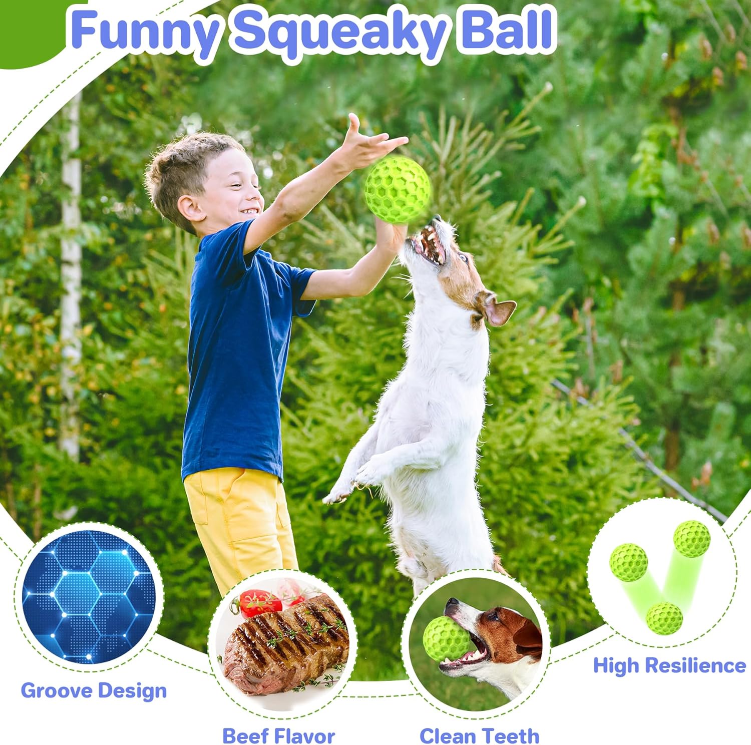 HKM-5528765 Indestructible Squeaky Dog Ball for Aggressive Chewers - Waterproof, Teeth Cleaning Interactive Chew Toy for Large Breeds