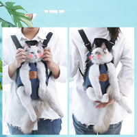 HKM-5529533 Fashionable Denim & Quilted Pet Carrying Chest Bag for Cats - M, L, XL Sizes Available