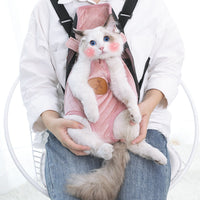 HKM-5529533 Fashionable Denim & Quilted Pet Carrying Chest Bag for Cats - M, L, XL Sizes Available