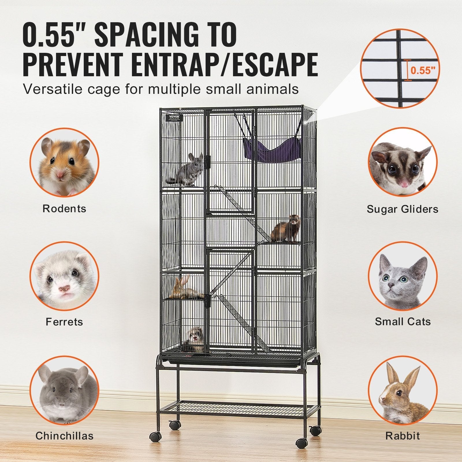 HKM-5530941 4-Tier Rolling Metal Ferret Cage with Platforms, Ramps, and Removable Tray