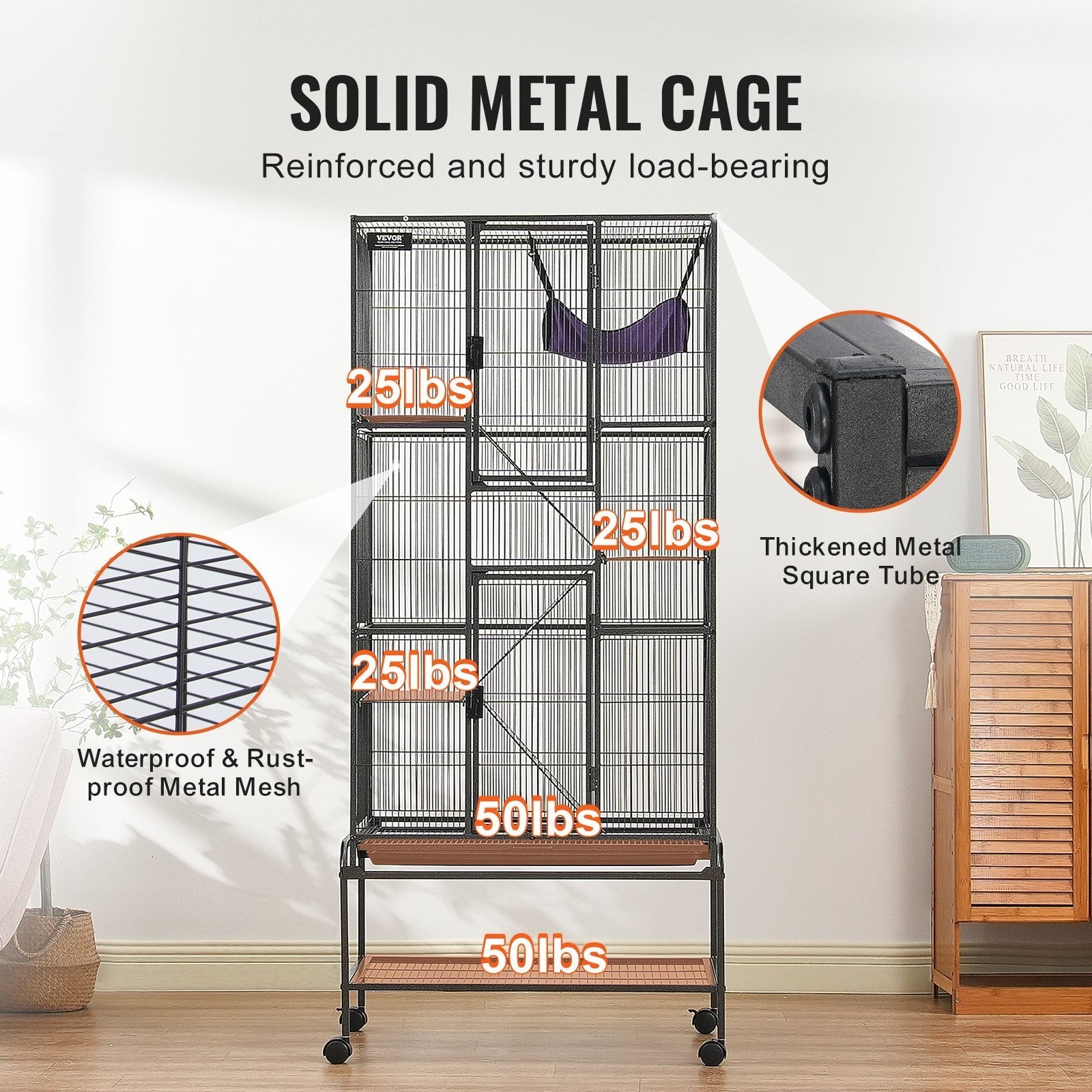 HKM-5530941 4-Tier Rolling Metal Ferret Cage with Platforms, Ramps, and Removable Tray