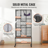 HKM-5530941 4-Tier Rolling Metal Ferret Cage with Platforms, Ramps, and Removable Tray