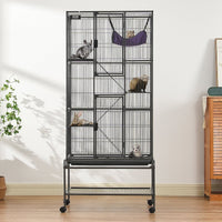 HKM-5530941 4-Tier Rolling Metal Ferret Cage with Platforms, Ramps, and Removable Tray