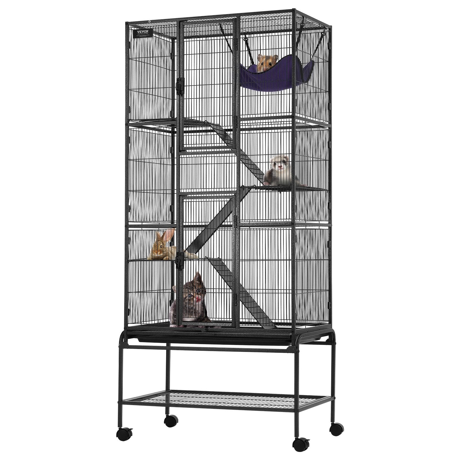 HKM-5530941 4-Tier Rolling Metal Ferret Cage with Platforms, Ramps, and Removable Tray