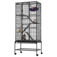 HKM-5530941 4-Tier Rolling Metal Ferret Cage with Platforms, Ramps, and Removable Tray