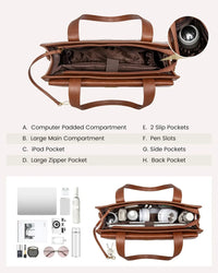 HKM-553107 Leather Laptop Tote Bag for Women, 15.6 Inch Work Briefcase with Removable Clutch Purse