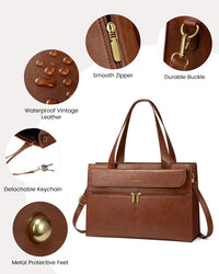 HKM-553107 Leather Laptop Tote Bag for Women, 15.6 Inch Work Briefcase with Removable Clutch Purse