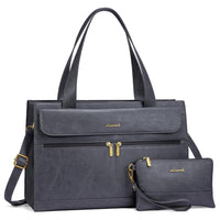 HKM-553107 Leather Laptop Tote Bag for Women, 15.6 Inch Work Briefcase with Removable Clutch Purse