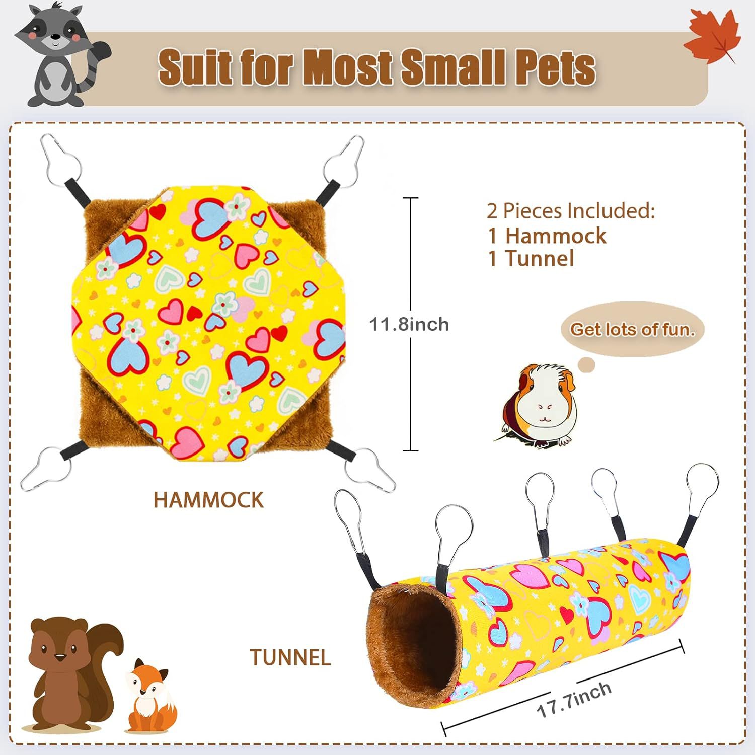 HKM-5532349 Ferret Hammock Set with Hanging Hammocks and Tubular Tunnel for Small Pets