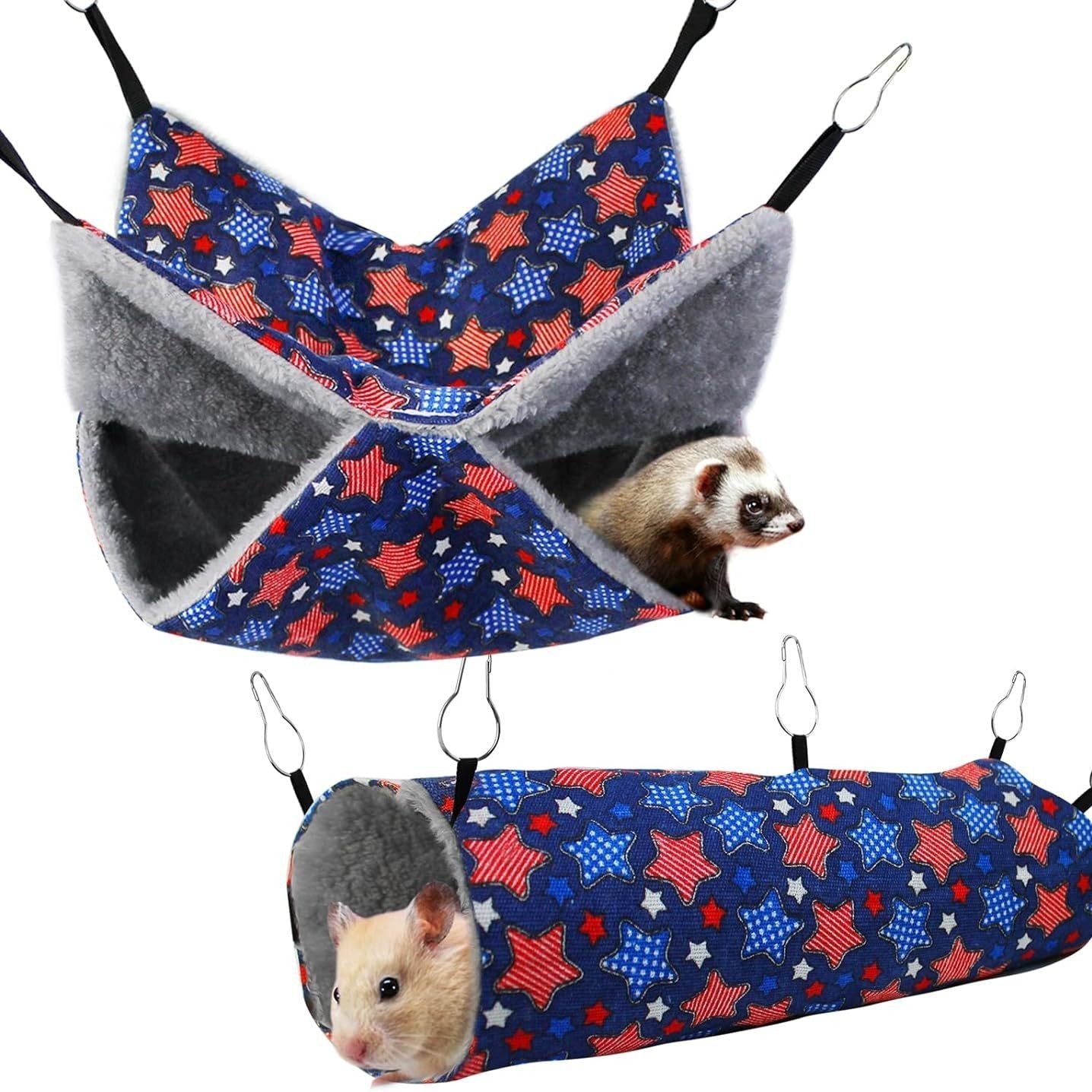 HKM-5532349 Ferret Hammock Set with Hanging Hammocks and Tubular Tunnel for Small Pets