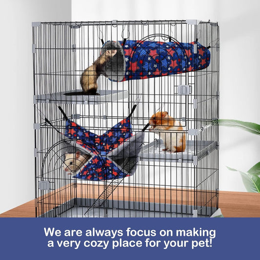 HKM-5532349 Ferret Hammock Set with Hanging Hammocks and Tubular Tunnel for Small Pets