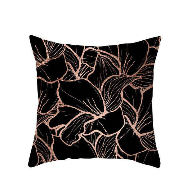 HKM-553235 Gold Geometric Abstraction Peach Skin Pillowcase - 45x45cm with PP Cotton Filling