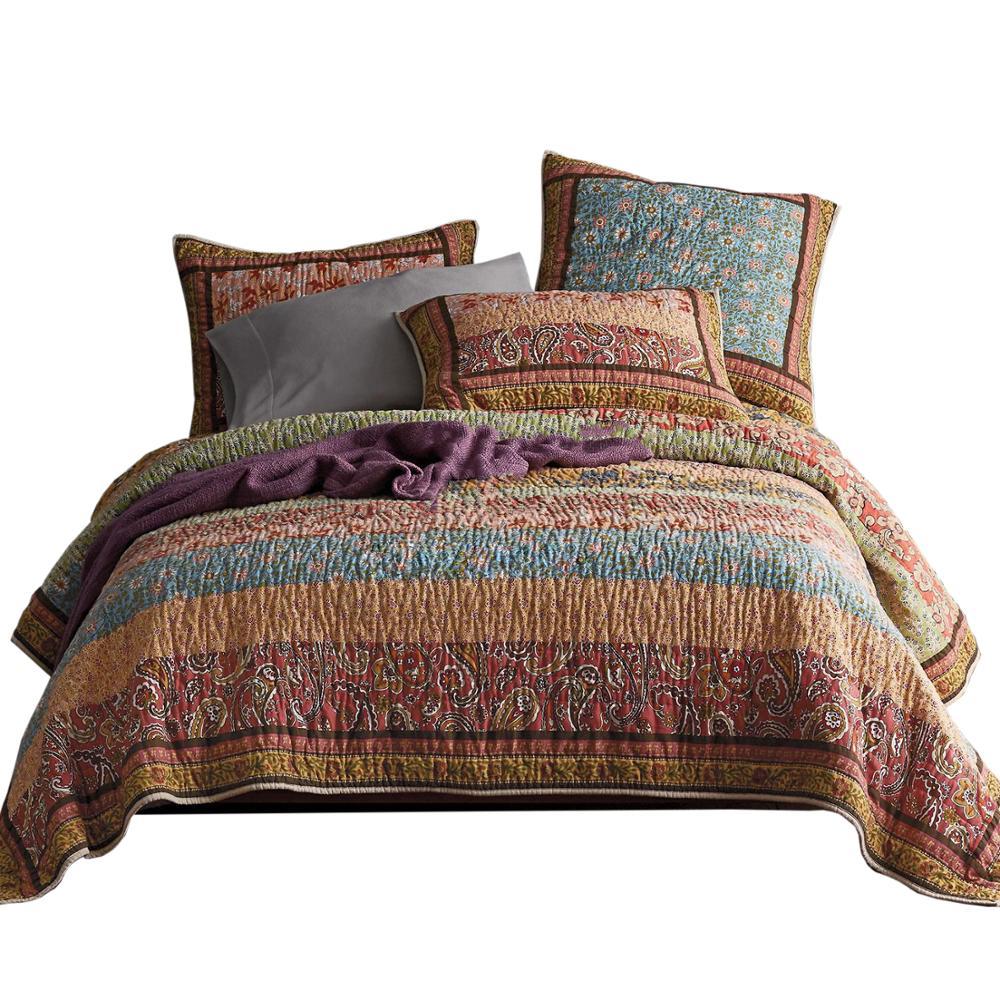 HKM-553235 Urban Stripe 3-Piece Cotton Bed Cover Set with Floral Design for 2.0m Bed