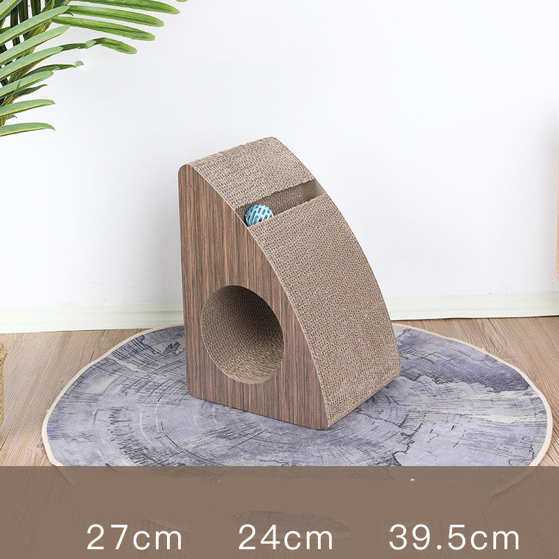 HKM-5533245 Curved Triangle Cat Scratching Board for Claw Sharpening, Corrugated Paper & Wood