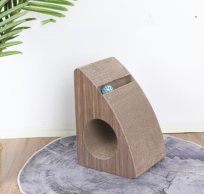 HKM-5533245 Curved Triangle Cat Scratching Board for Claw Sharpening, Corrugated Paper & Wood