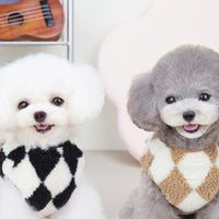 HKM-5533629 Cozy Diamond Lattice Coral Fleece Pet Coat in Brown and Black