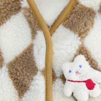 HKM-5533629 Cozy Diamond Lattice Coral Fleece Pet Coat in Brown and Black